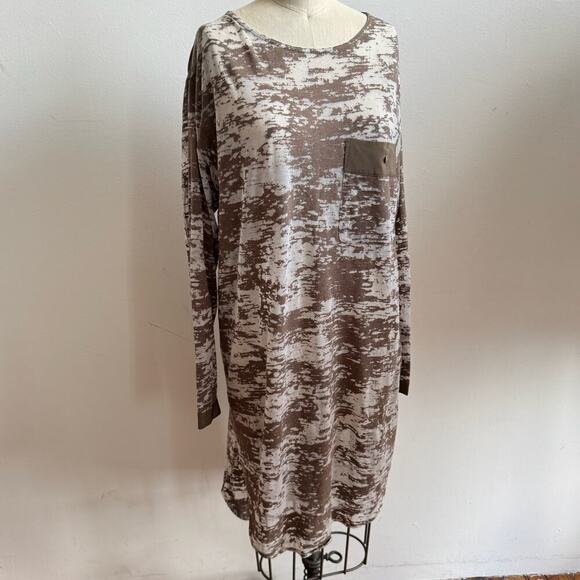 3.1 PHILLIP LIM Sheer Abstract Burnout Print Taupe Long Sleeve Midi Shirt Dress - Picture 2 of 9